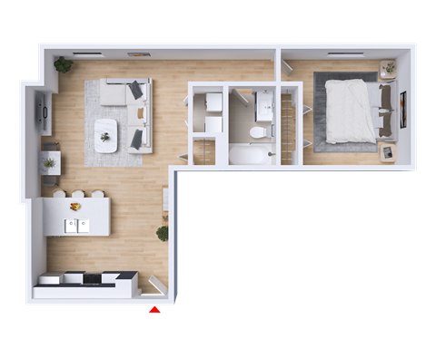 Floor plan for 1 bed, 1 bath, 713 sqft